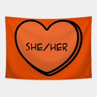 Pronoun She/Her Conversation Heart in Orange Tapestry