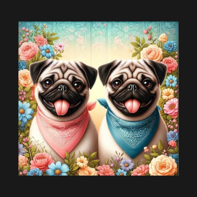 2 Smiling Pug Dogs by allaboutpugdogs 