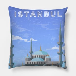 Istanbul, Turkey. Retro travel poster Pillow