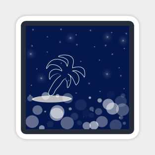 Landscape with palm. Vacation, exotic, island with dark blue color background Magnet