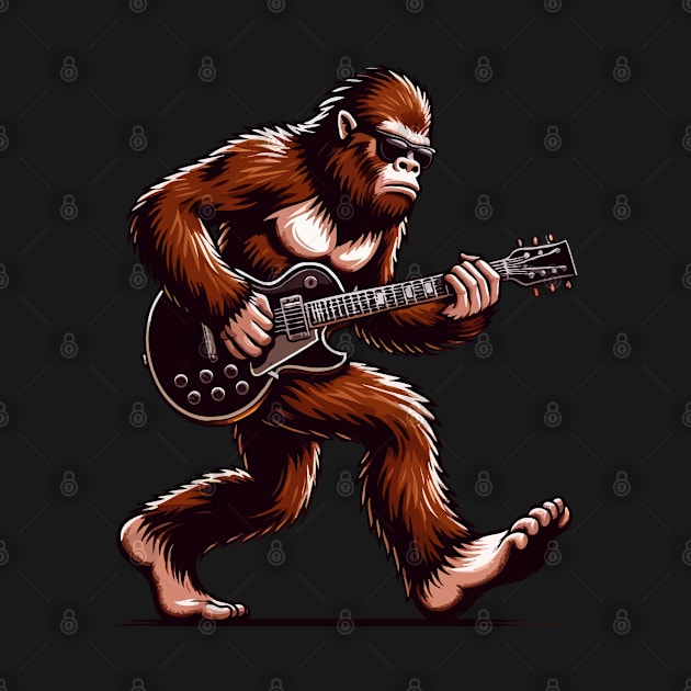 Rocking Bigfoot Playing Electric Guitar Solo Sasquatch by merchlovers