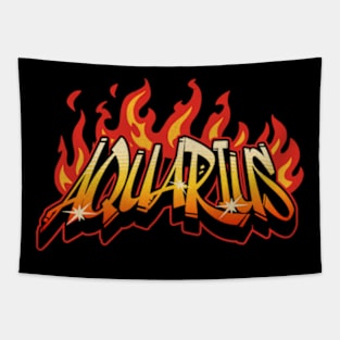 Aquarius Zodiac Retro Flames Birthday Tapestry