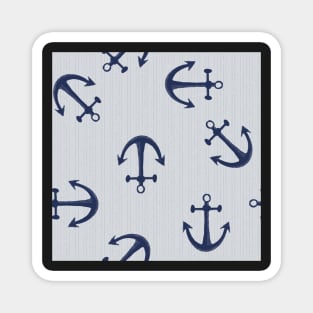 Maritime pattern of blue anchors on light gray Magnet