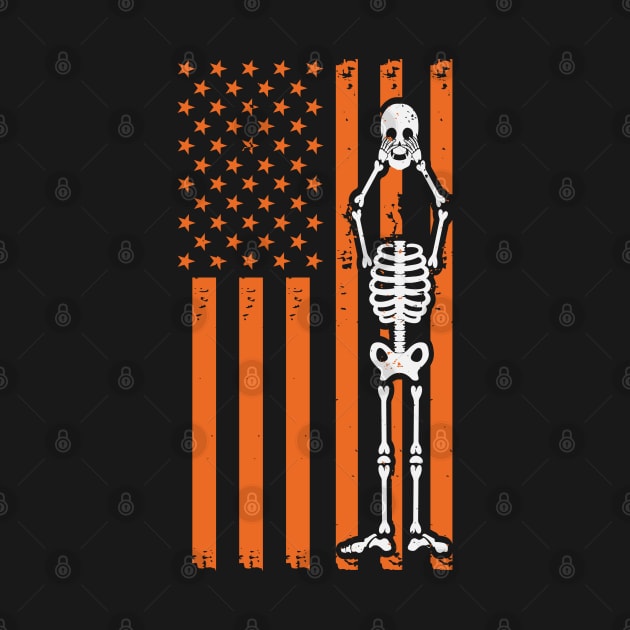 Patriotic Skeleton Holding Skull American Flag Halloween Gift by BadDesignCo