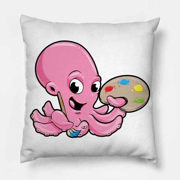 Octopus as Painter with Brush and Paints Pillow by Markus Schnabel