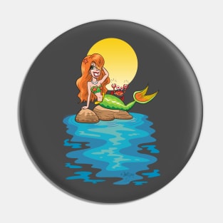 Mermaid Relaxes on Rocks with Crab Pin