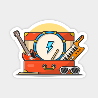 Music Instrument Concert Perform with Guitar, Drum, Piano, and Glasses Cartoon Vector Icon Illustration Magnet