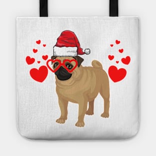 Santa Hat-Wearing Pug Dog Funny Christmas Holiday Tote