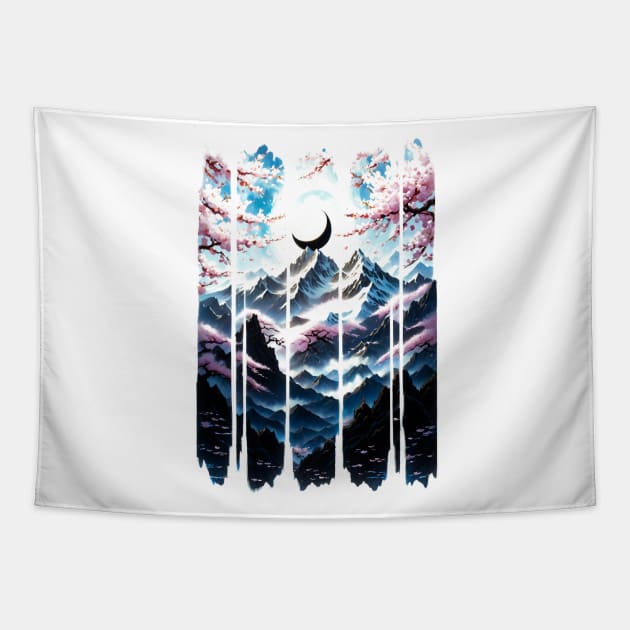 Japanese Moon Mountain Tapestry by ArtisanEcho