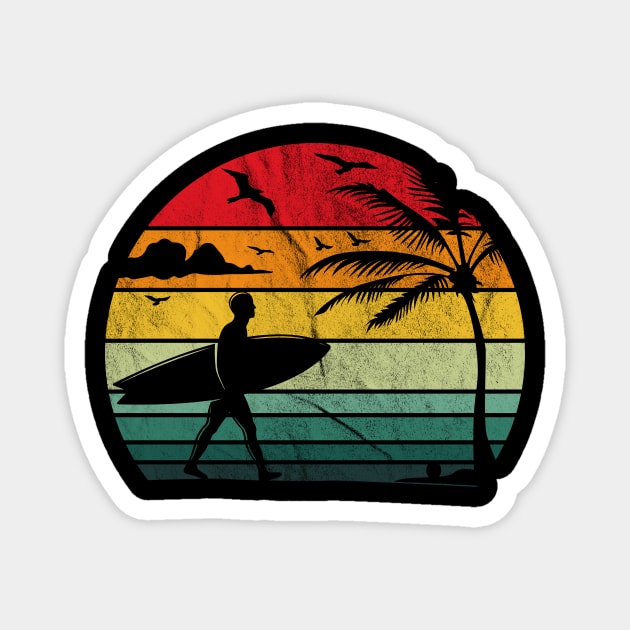 Retro Vintage Sunset Surfing Magnet by hibahouari1@outlook.com