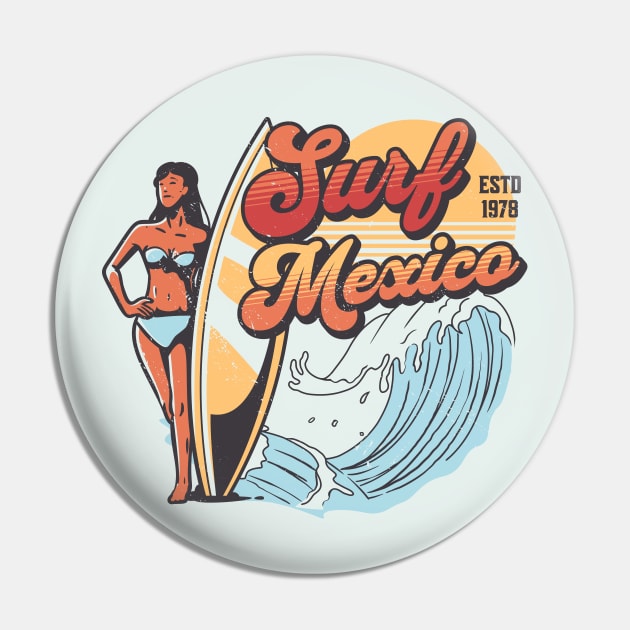 Surf Mexico // Vintage Surfer Babe // Retro Surfing Pin by Now Boarding