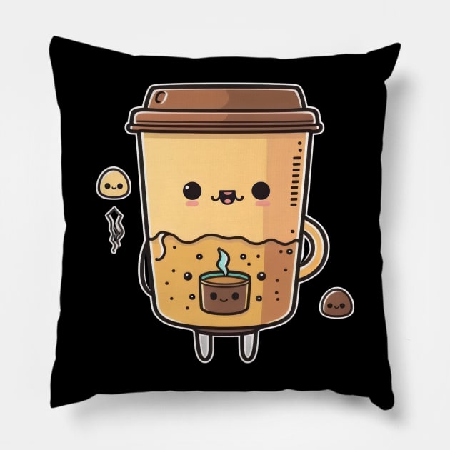 My morning coffee just got cuter with this adorable kawaii coffee clipart vector Pillow by Pixel Poetry