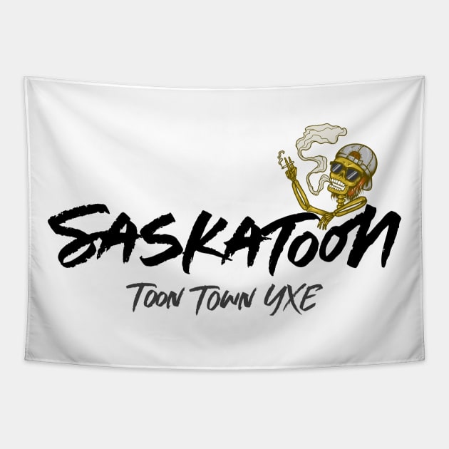 Saskatoon Toon Town YXE Chillin' Cartoon Skeleton Tapestry by Stooned in Stoon