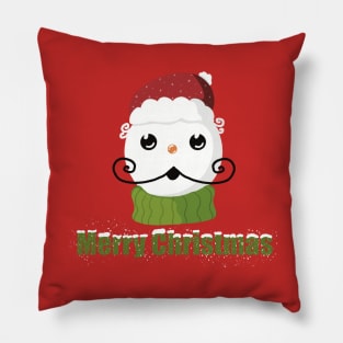 Funny snowman with mustache and carrot Pillow