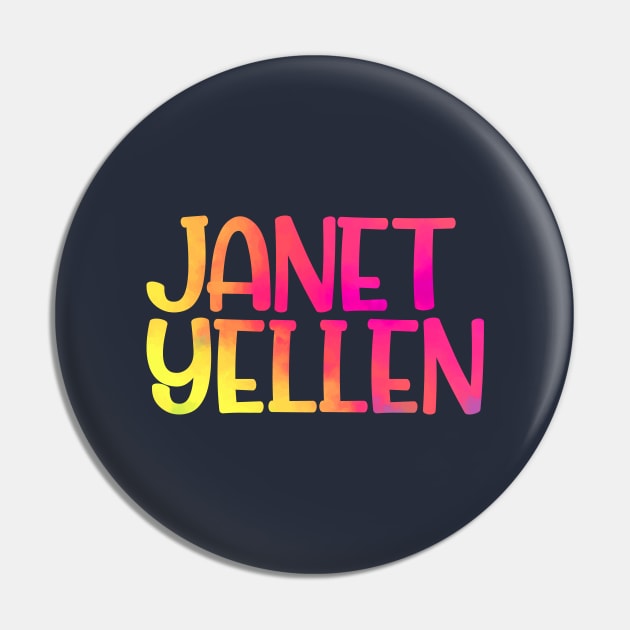 Janet Yellen colorful watercolor Pin by BadrooGraphics Store