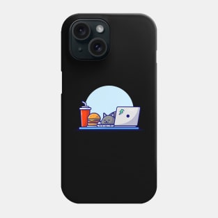 Cute Cat Sleeping On Laptop With Burger And Soda Cartoon Vector Icon Illustration Phone Case