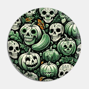 Calaveras y Calabazas Verdes Pin