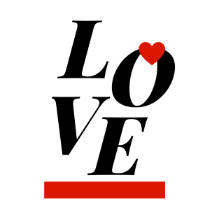 Love red heart and horizontal line black T-Shirt