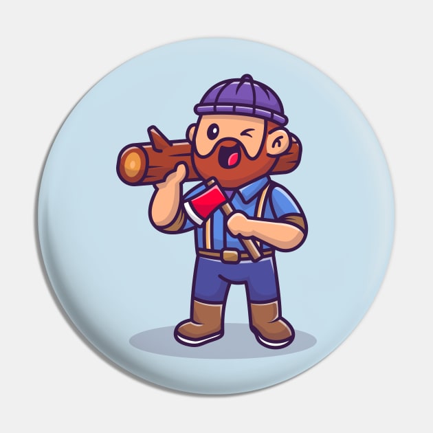 Carpenter Holding Ax And Wood Cartoon Pin by Catalyst Labs