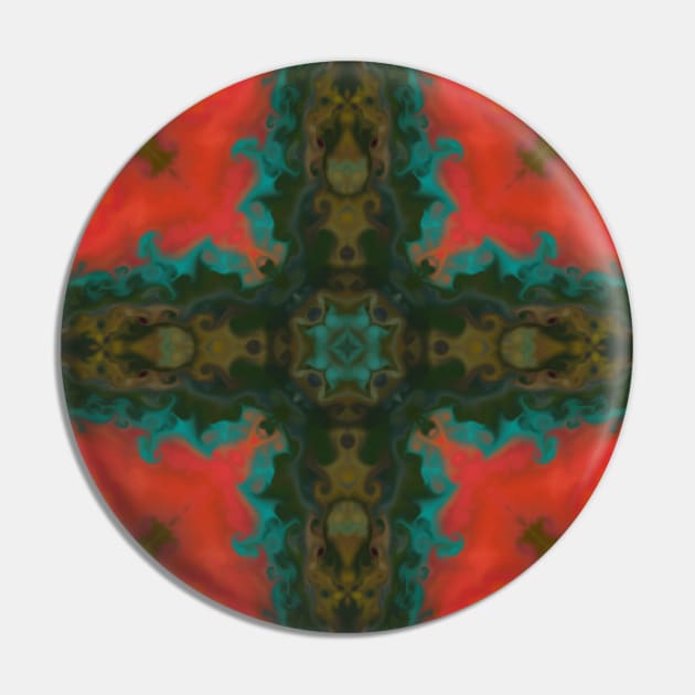 Psychedelic Kaleidoscope Red Yellow and Blue Pin by WormholeOrbital