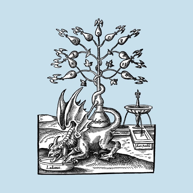 Late Renaissance Alchemy Medical Woodcut Dragon and Birds by Pixelchicken