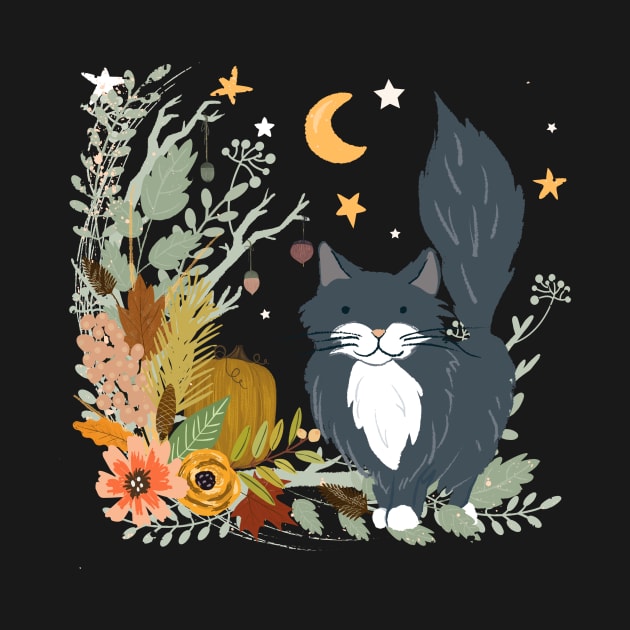 Autumn Garden Moonlit Kitty Cat by LittleBunnySunshine