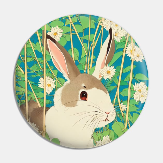 Floral Adventures of a Rabbit Bunny Mini Rex Rabbit Velveteen Lop Pin by wigobun