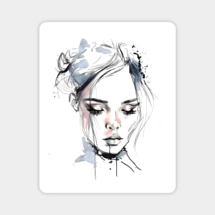 Portrait of a girl in watercolor. Magnet