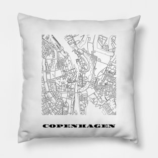 Map of Copenhagen, Denmark Minimalist Line Drawing Pillow