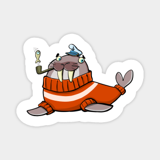 walrus dressed in the style of a North Sea captain in a thick sweater Magnet