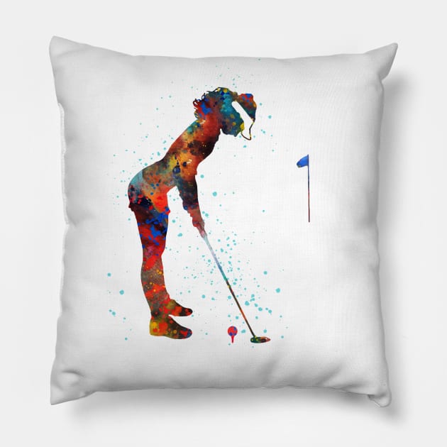Girl golfer Pillow by RosaliArt