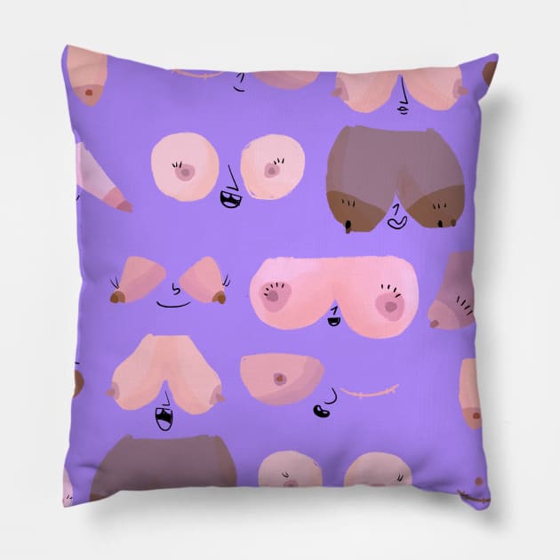 Every Flavour Boobs (purple) Pillow by Gummy Illustrations