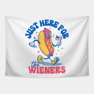 Hot Dog I'm Just Here For The Wieners Funny Fourth of July Tapestry