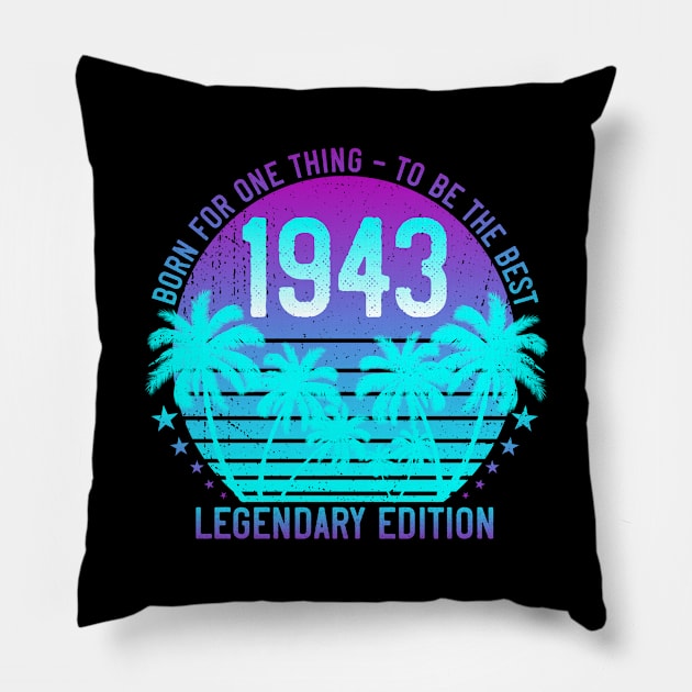 1943 Vintage 78th Birthday Vaporwave Aesthetic Sunset Palm Pillow by ZNOVANNA