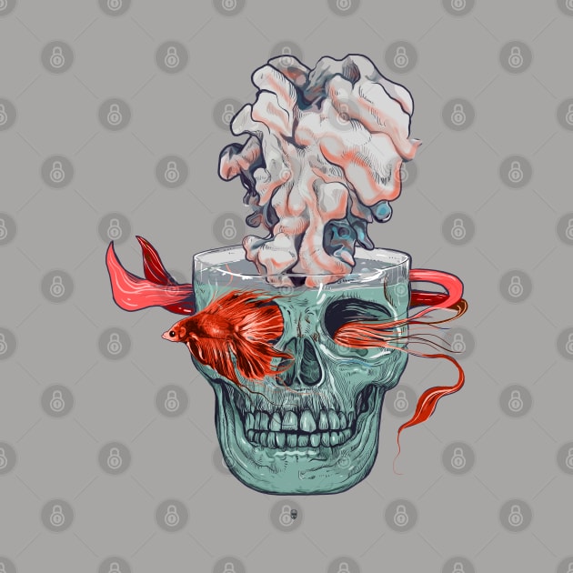 Red Fish and Smokey Skull by fakeface