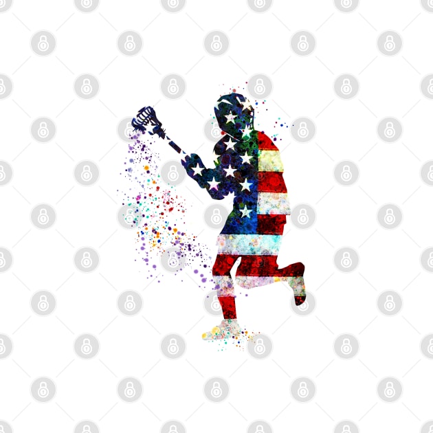 Lacrosse Boy American Flag Art USA Gifts by LotusGifts