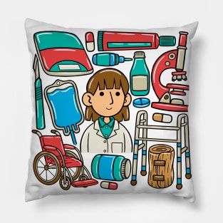 Woman Doctor Kawaii Doodle Pillow