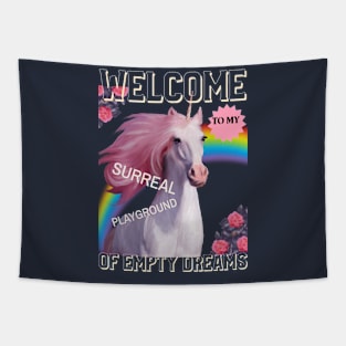 White Unicorn Horse Surreal Playground Empty Dreams Tapestry