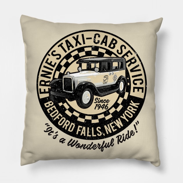 Ernie's Taxi-Cab Service It's A Wonderful Life Pillow by Alema Art