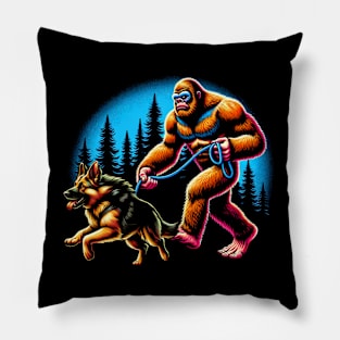 Bigfoot Walking German Shepherd Dog Tee for Lovers of Noble Dogs Pillow