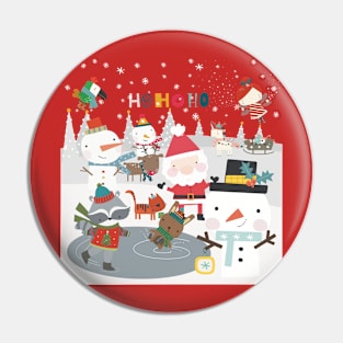 Fun greeting card with Santa and friends having a Christmas party outside Pin