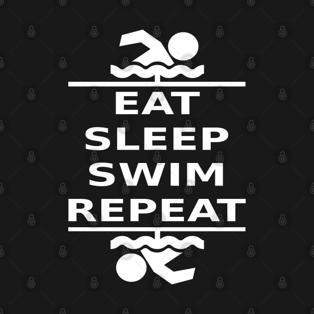 Eat, Sleep, Swim, Repeat (white) by Vitalitee