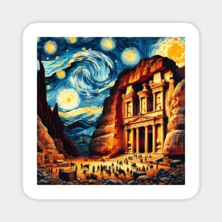 Petra, Jordan, in the style of Vincent van Gogh's Starry Night Magnet