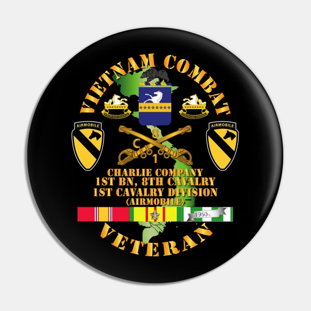 Vietnam Combat Cavalry Veteran w Charlie - 1st Bn 8th Cav COA - 1st Cav Div SSI Pin by twix123844