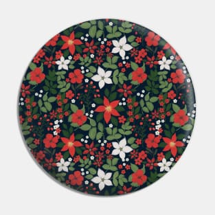 Elegant Blue Winter Red White Floral Painting Pin