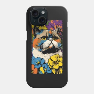 Exotic Shorthair Cat Vibrant Tropical Flower Tall Retro Vintage Digital Pop Art Portrait 2 Phone Case