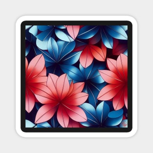 Blue and Red Flowers - Floral Design Magnet