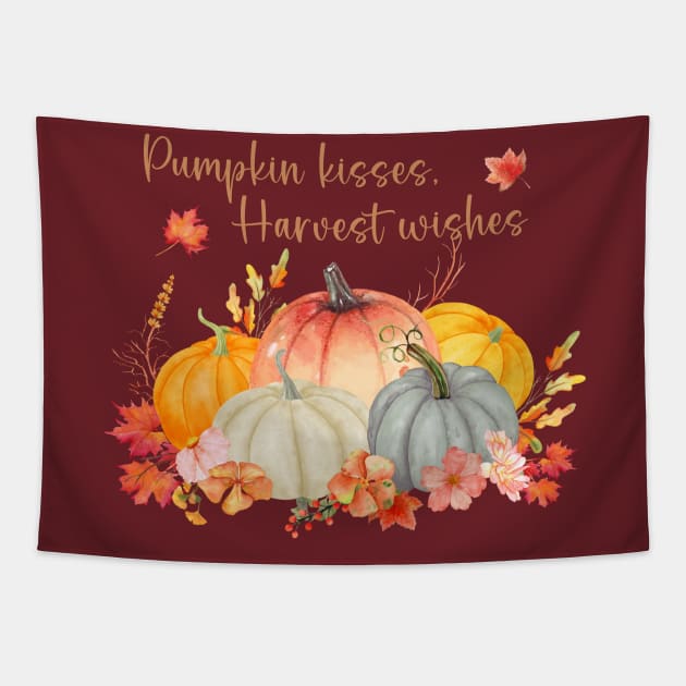 Cute pumpkins with fall quote Tapestry by Catmaleon Design