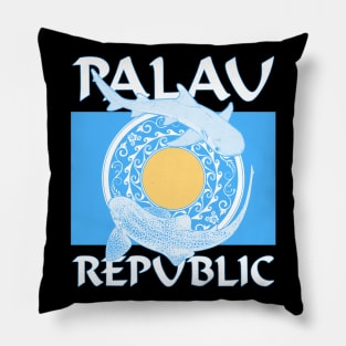 Palauan Flag with Leopard Shark and Whitetip Reef Shark Pillow