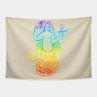 Rainbow Woodcut Mermaid Tapestry